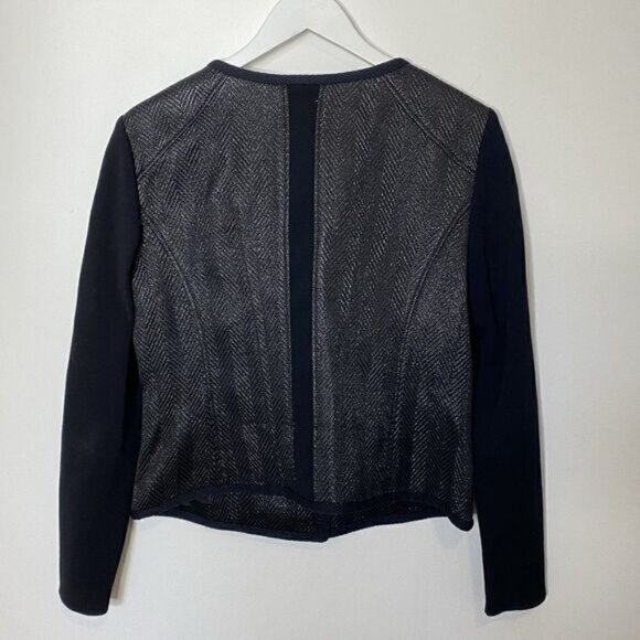 Marc Cain Black Metallic Herringbone Knit Full Zip Blazer - Picture 3 of 8